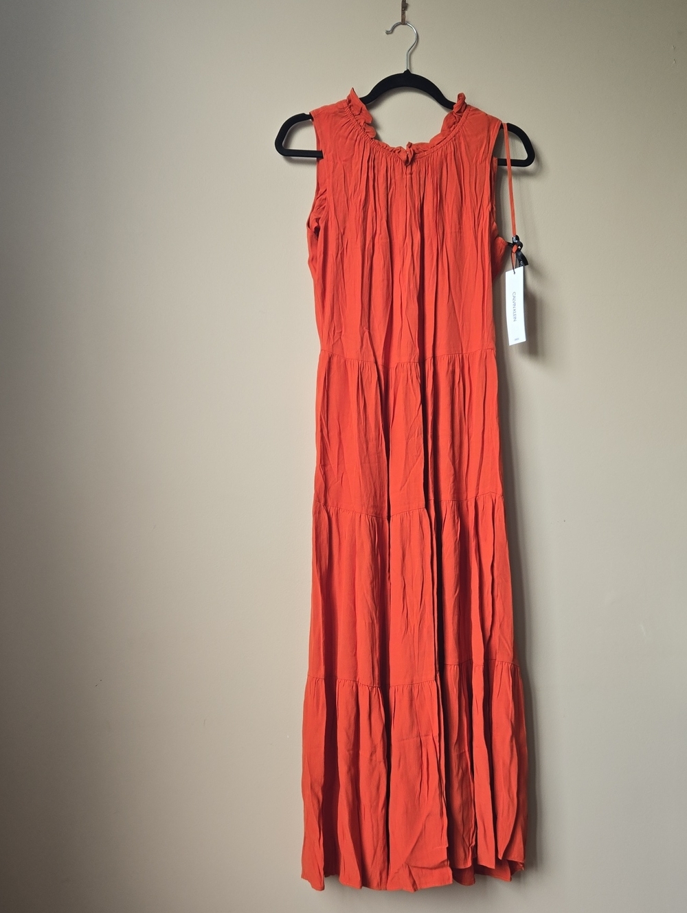 Calvin Klein Coral-Orange Tiered Sleeveless Maxi Dress